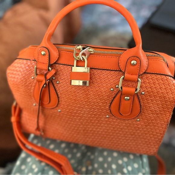 Handbags - Orange Woven Leather Handbag